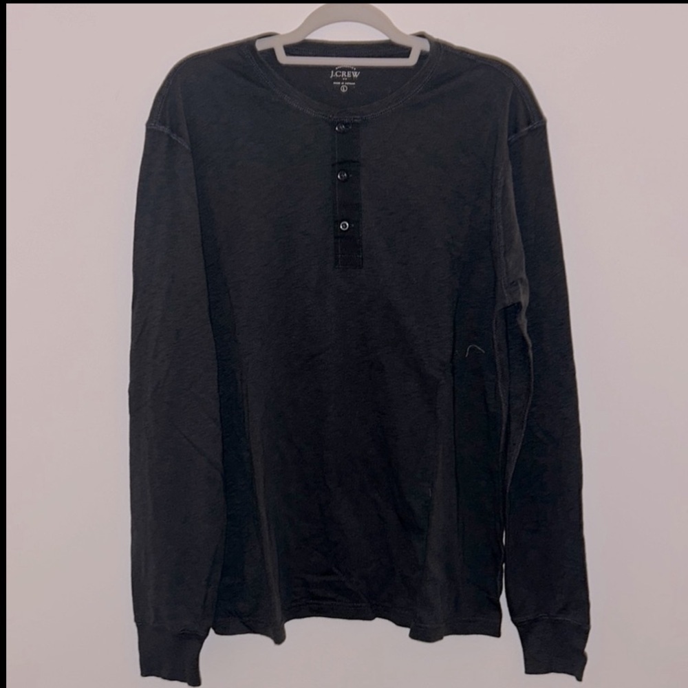 J Crew Factory Button Henley Long Sleeve Black